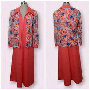 VINTAGE 70's floral maxi dress set size L